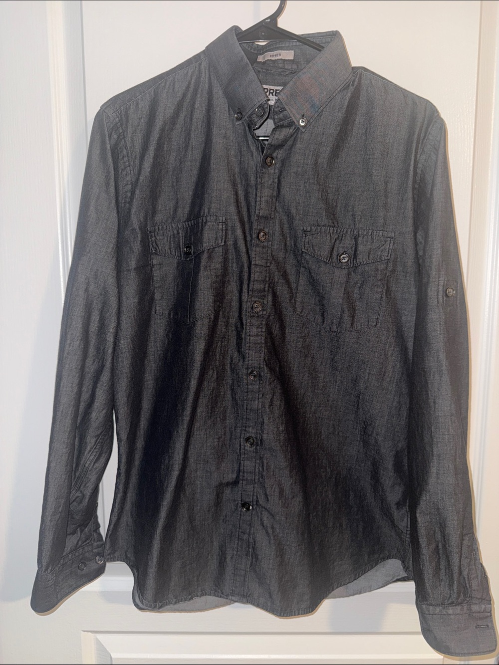 Express Men's Long Sleeve Button-Down Shirt in Charcoal Black